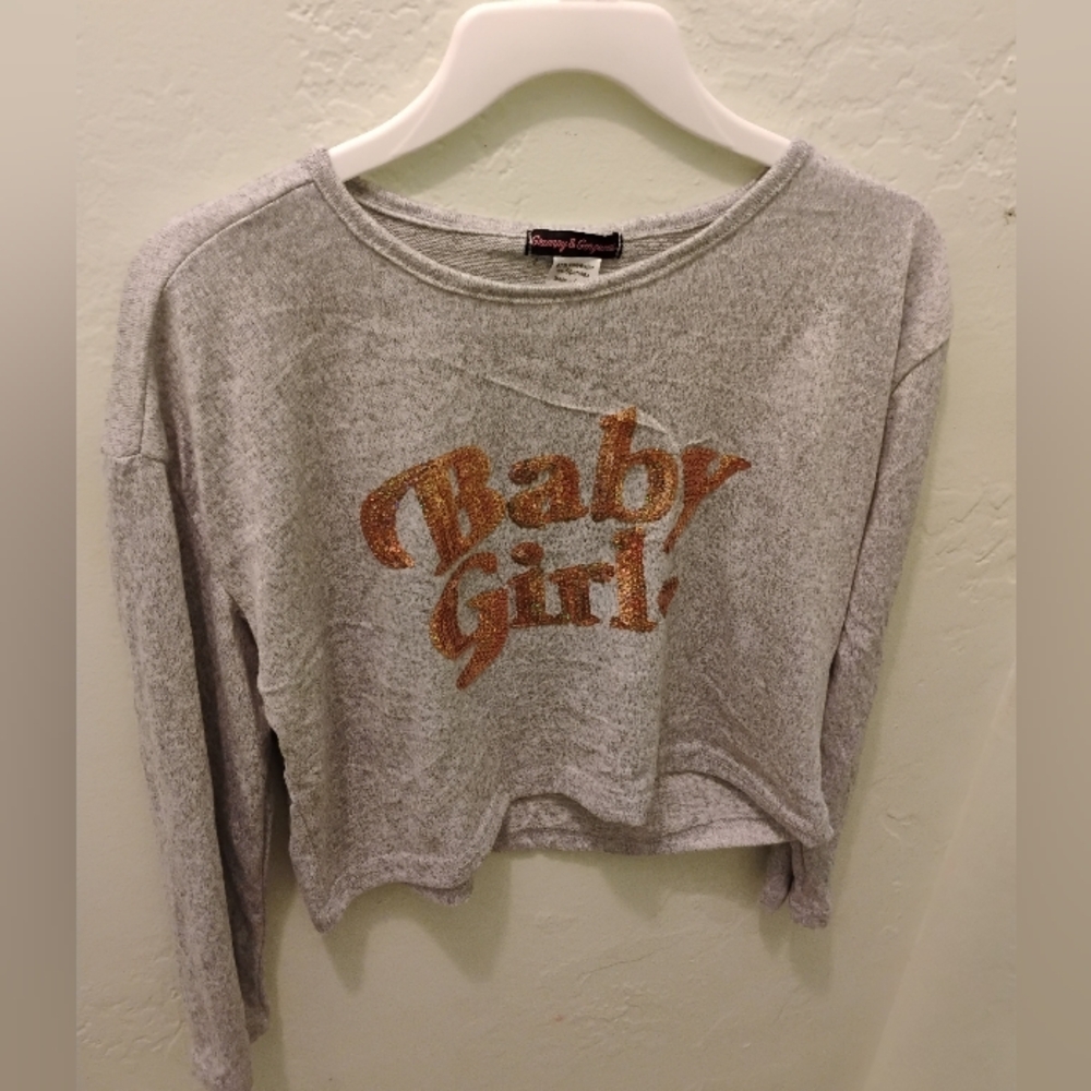 Grumpy & Gorgeous Heather Gray and Glittery Gold Long Sleeve Tee